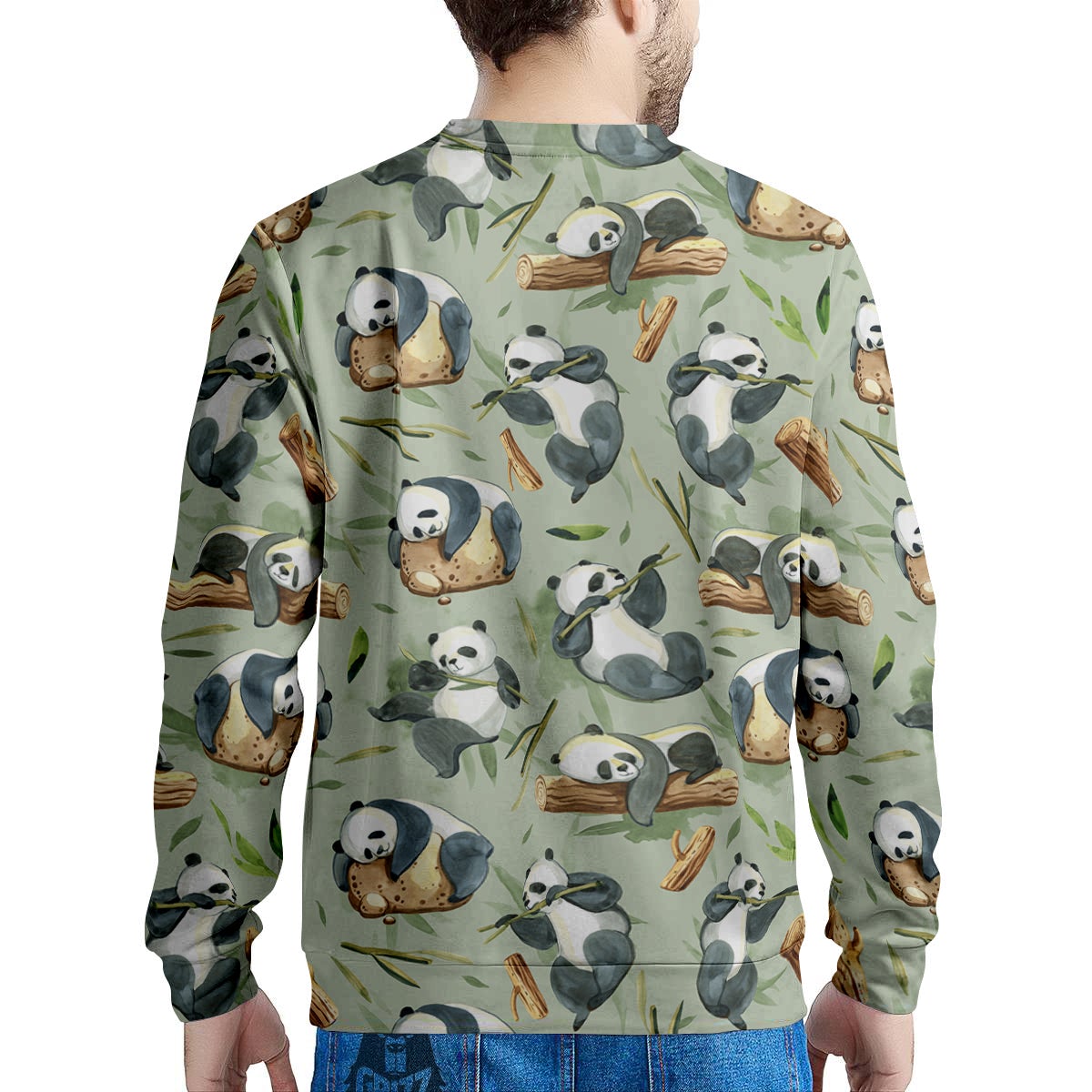 Panda Bear Watercolor Print Pattern Men's Sweatshirt-grizzshop