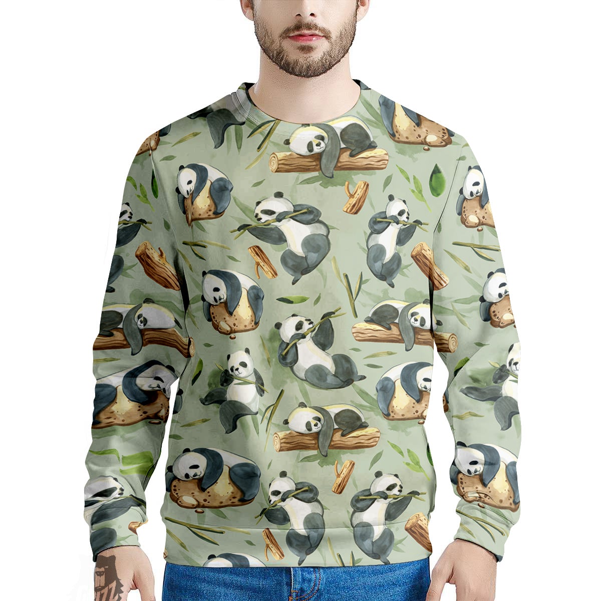 Panda Bear Watercolor Print Pattern Men's Sweatshirt-grizzshop