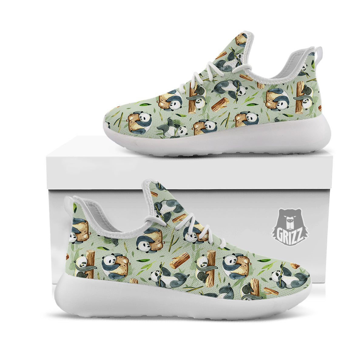 Panda Bear Watercolor Print Pattern White Athletic Shoes-grizzshop