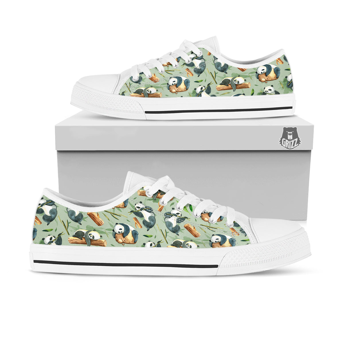 Panda Bear Watercolor Print Pattern White Low Top Shoes-grizzshop
