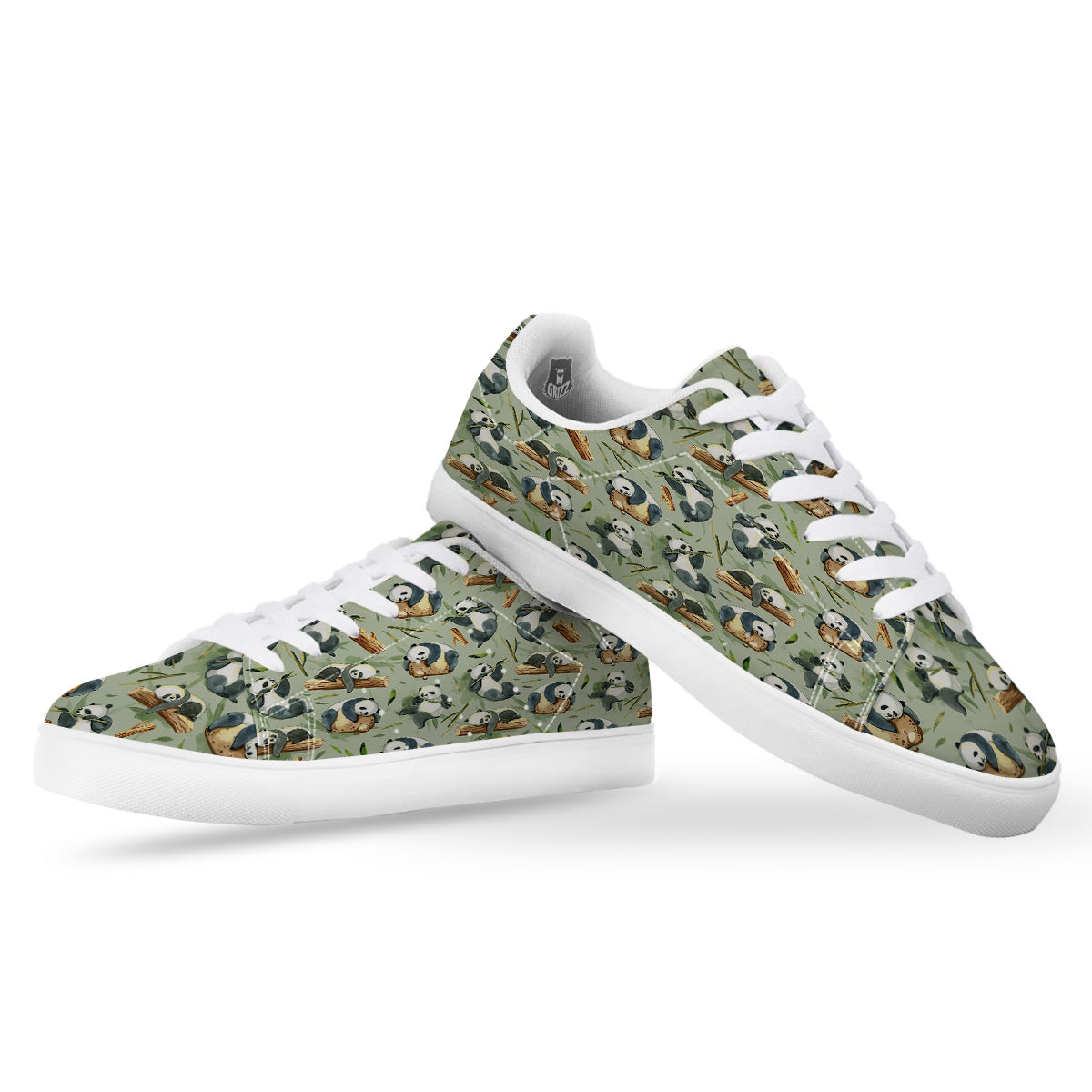 Panda Bear Watercolor Print Pattern White Low Top Sneakers-grizzshop