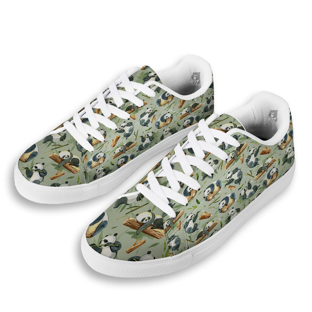 Panda Bear Watercolor Print Pattern White Low Top Sneakers-grizzshop