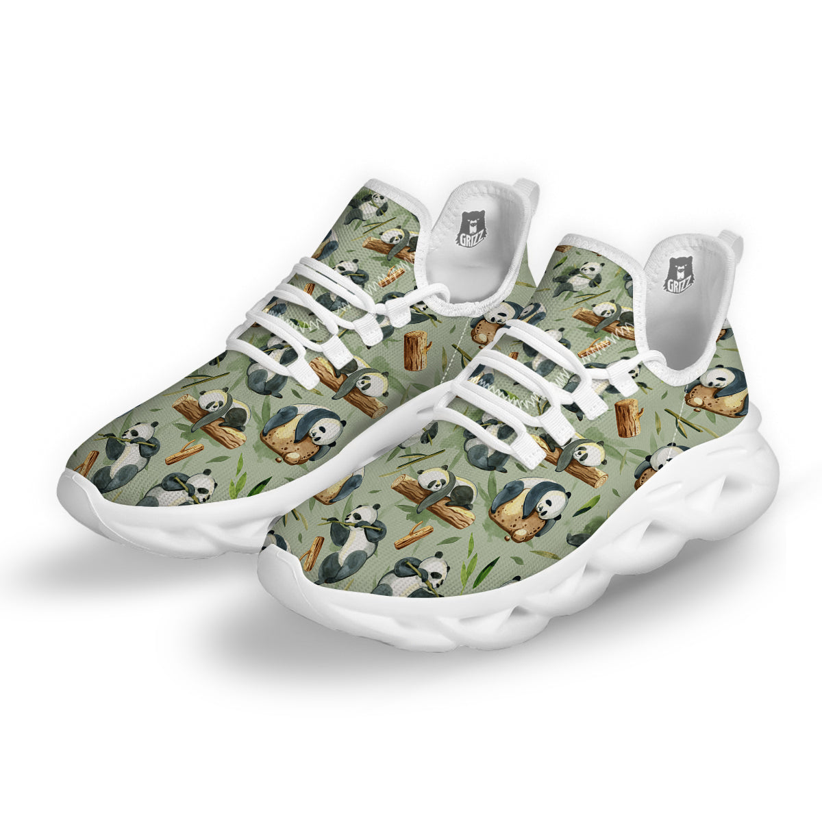 Panda Bear Watercolor Print Pattern White Running Shoes-grizzshop