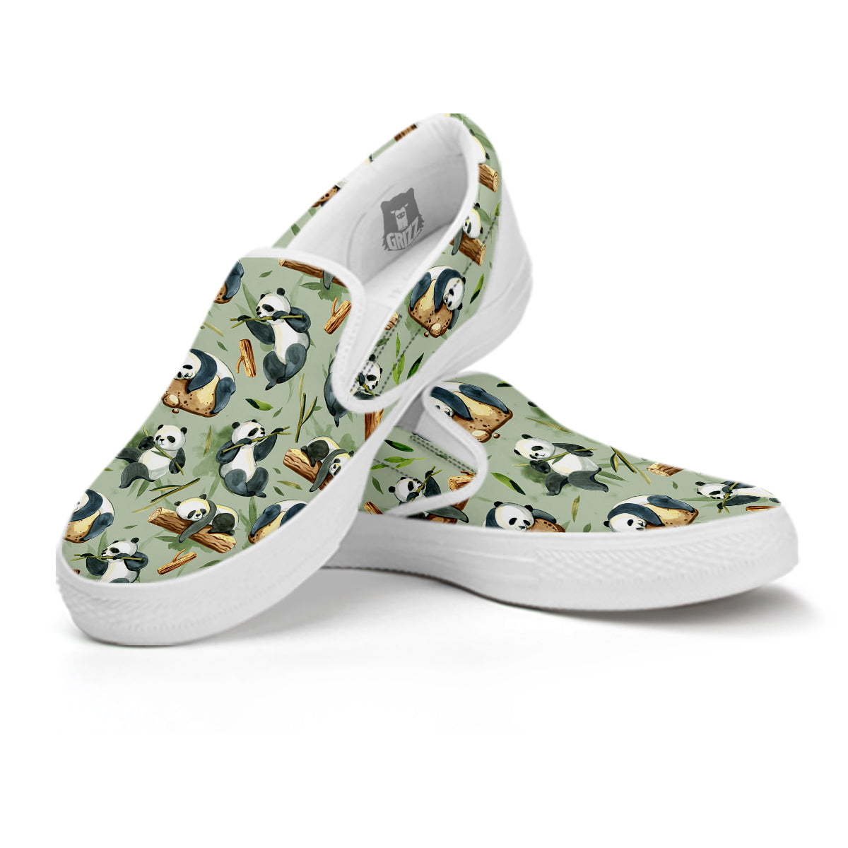 Panda Bear Watercolor Print Pattern White Slip On Shoes-grizzshop