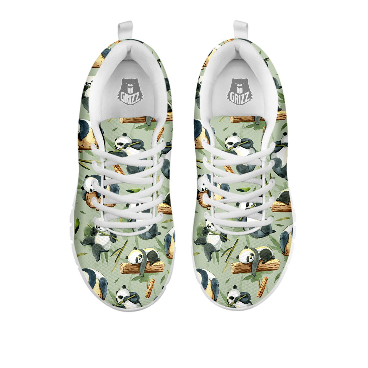 Panda Bear Watercolor Print Pattern White Sneaker-grizzshop