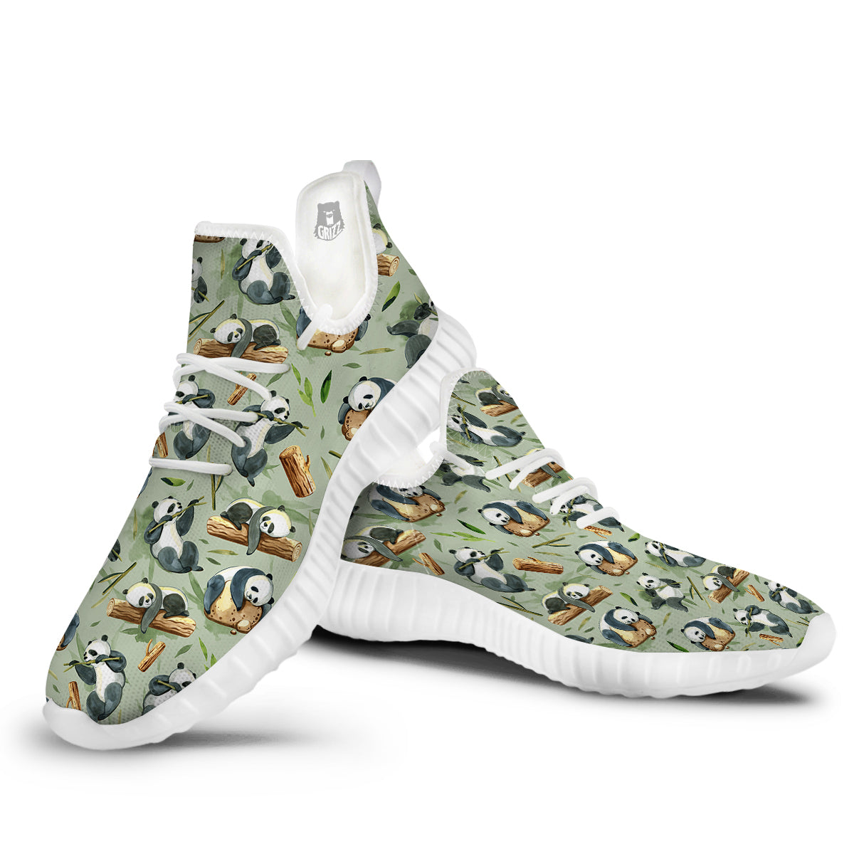 Panda Bear Watercolor Print Pattern White Walking Shoes-grizzshop