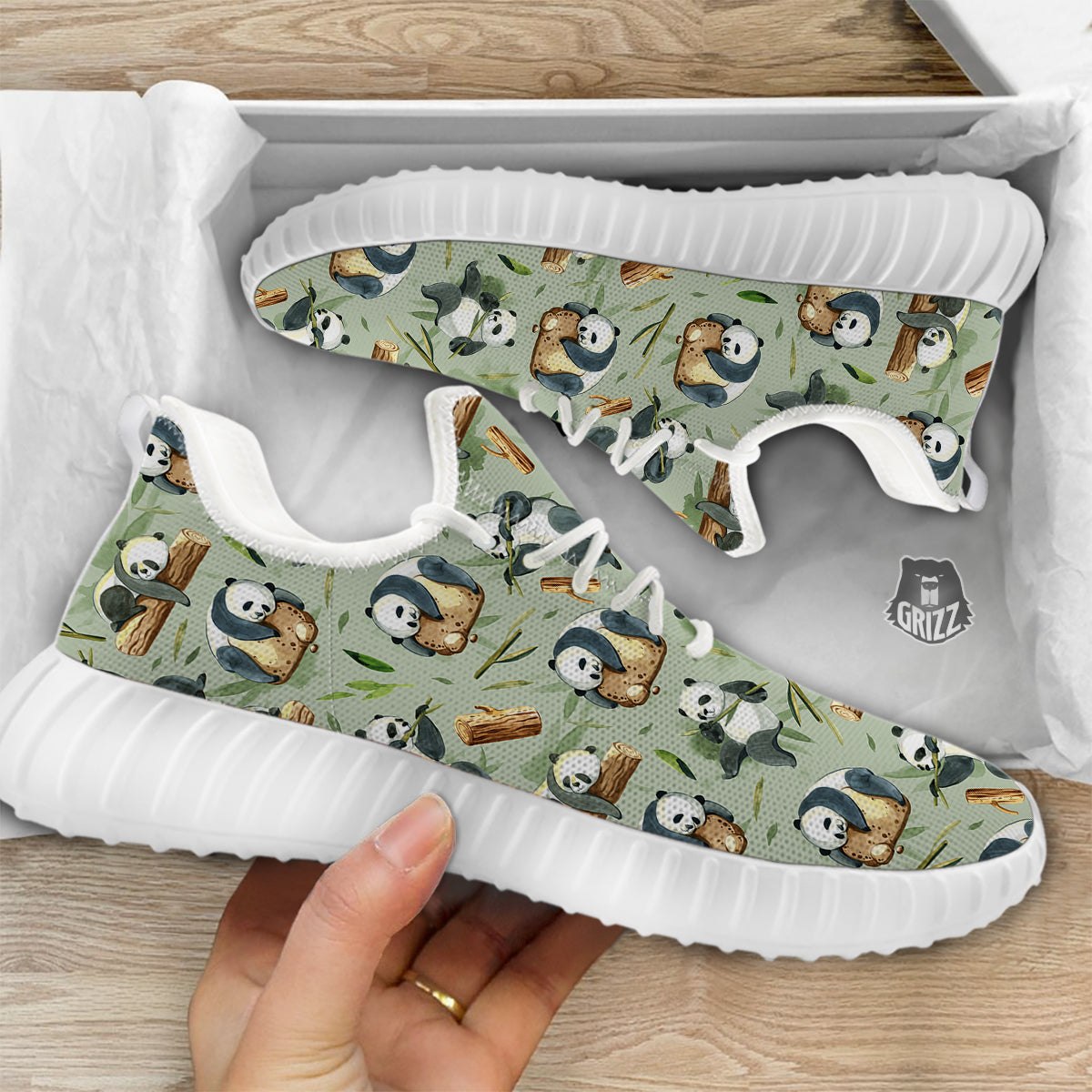 Panda Bear Watercolor Print Pattern White Walking Shoes-grizzshop