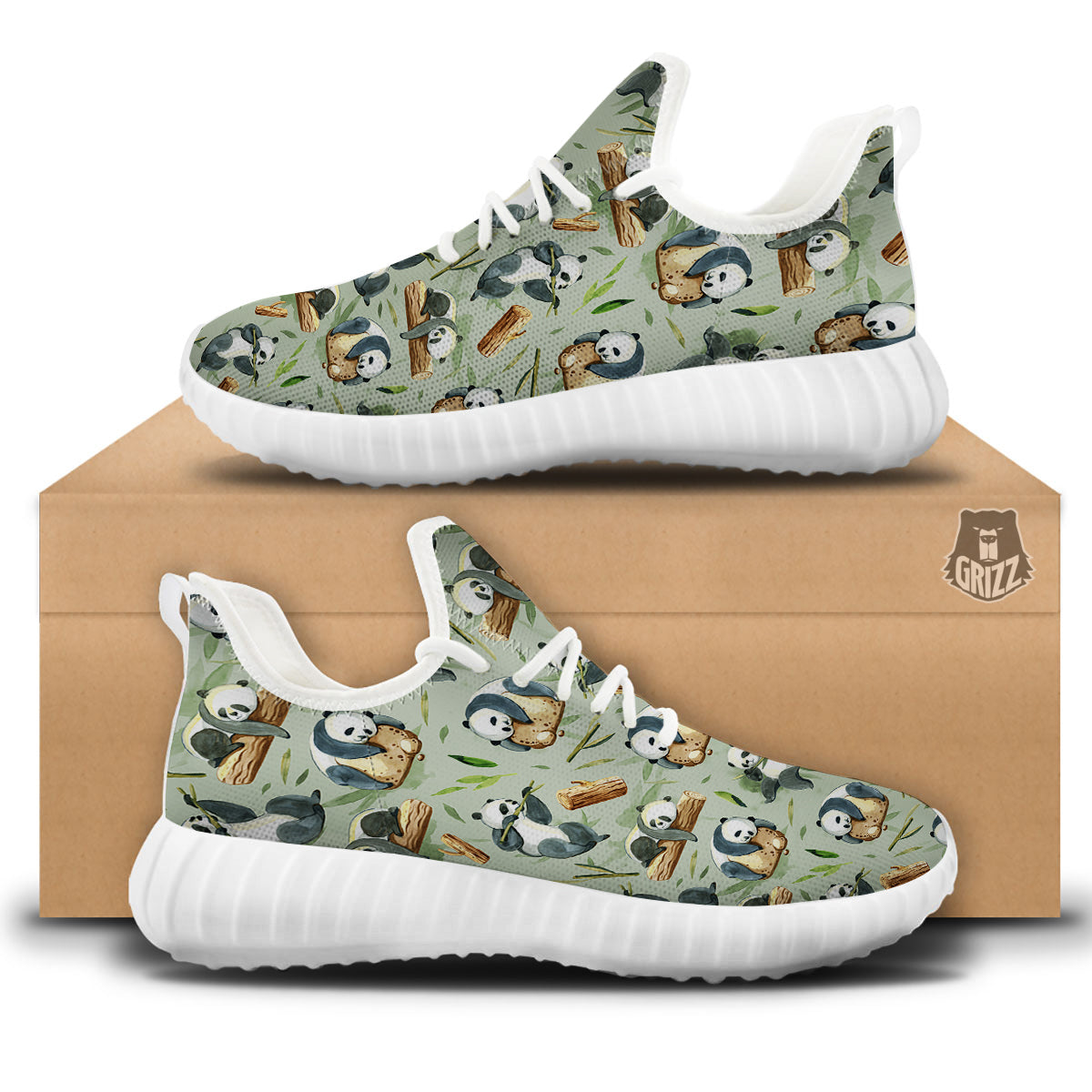 Panda Bear Watercolor Print Pattern White Walking Shoes-grizzshop