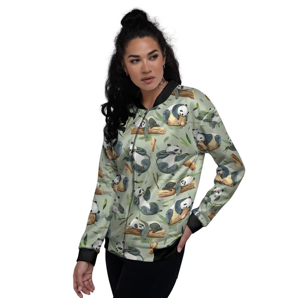 Panda Bear Watercolor Print Pattern Women's Bomber Jacket-grizzshop