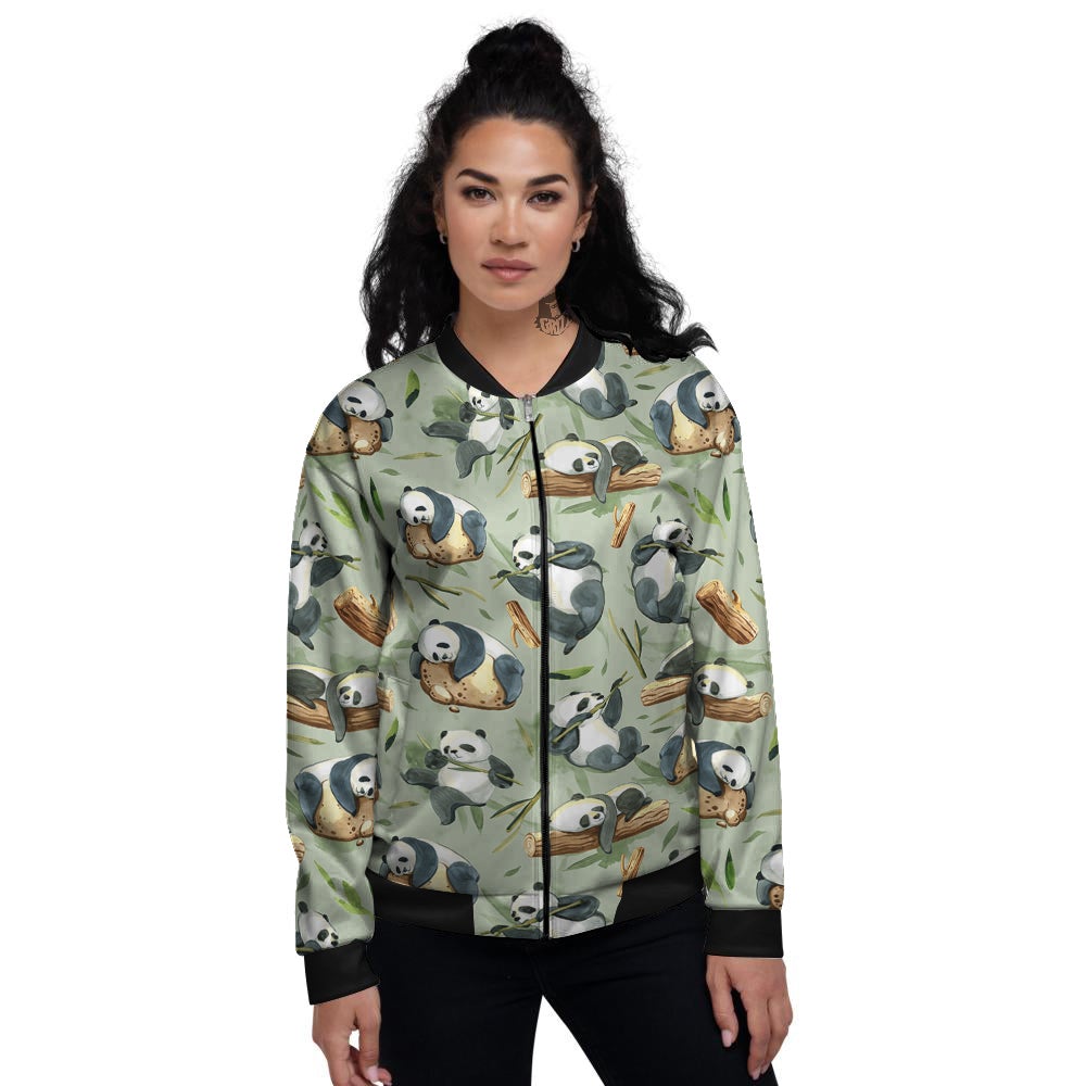 Panda Bear Watercolor Print Pattern Women's Bomber Jacket-grizzshop
