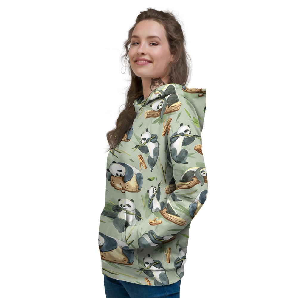 Panda Bear Watercolor Print Pattern Women's Hoodie-grizzshop