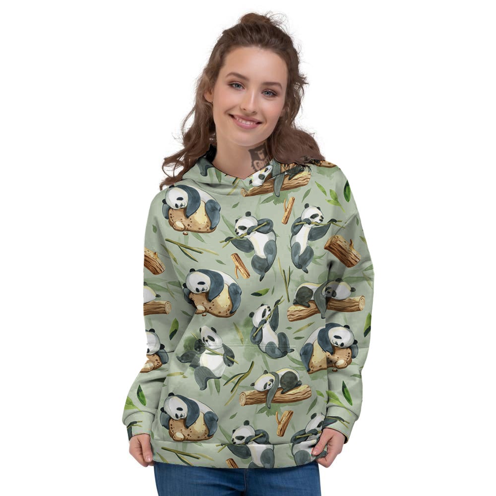 Panda Bear Watercolor Print Pattern Women's Hoodie-grizzshop