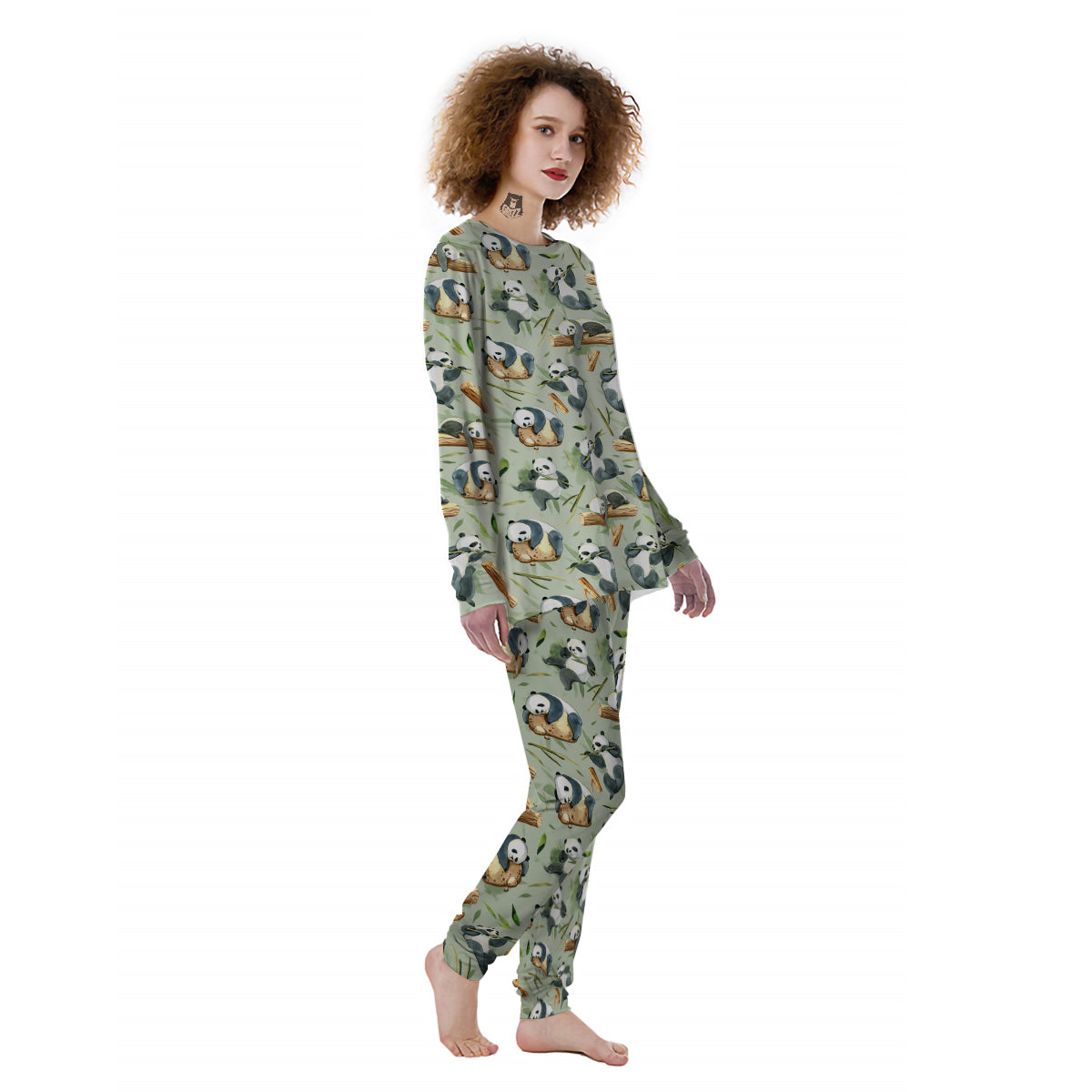 Panda Bear Watercolor Print Pattern Women's Pajamas-grizzshop