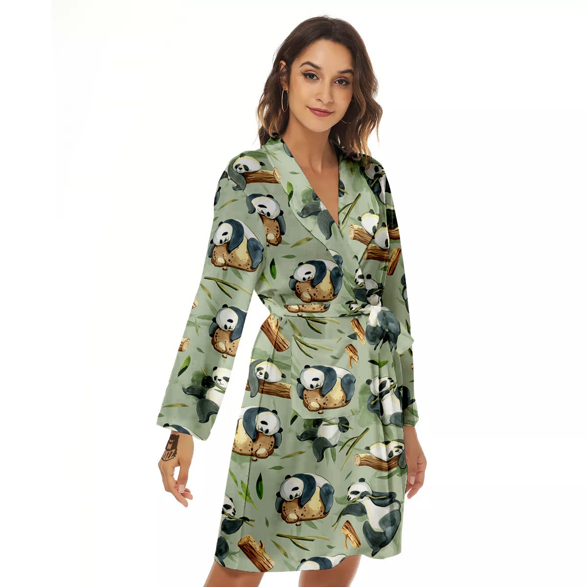 Panda Bear Watercolor Print Pattern Women's Robe-grizzshop