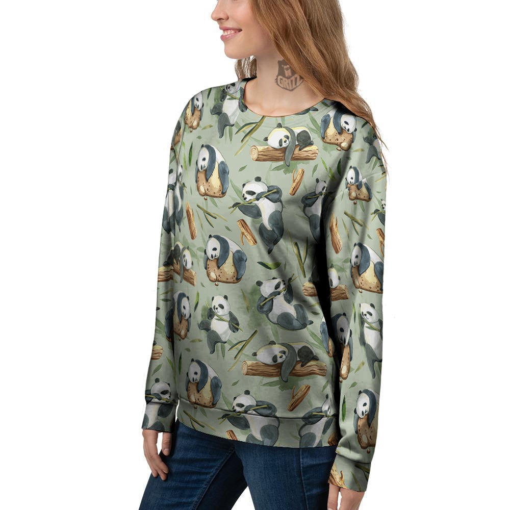 Panda Bear Watercolor Print Pattern Women's Sweatshirt-grizzshop