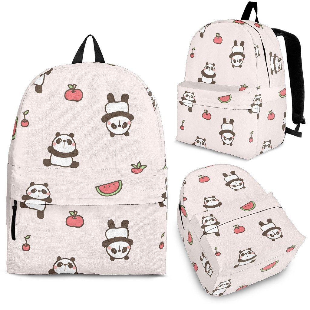 Panda Fruit Pattern Print Backpack-grizzshop