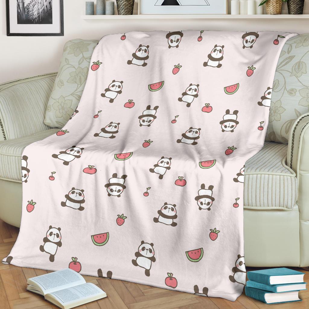 Panda Fruit Pattern Print Blanket-grizzshop