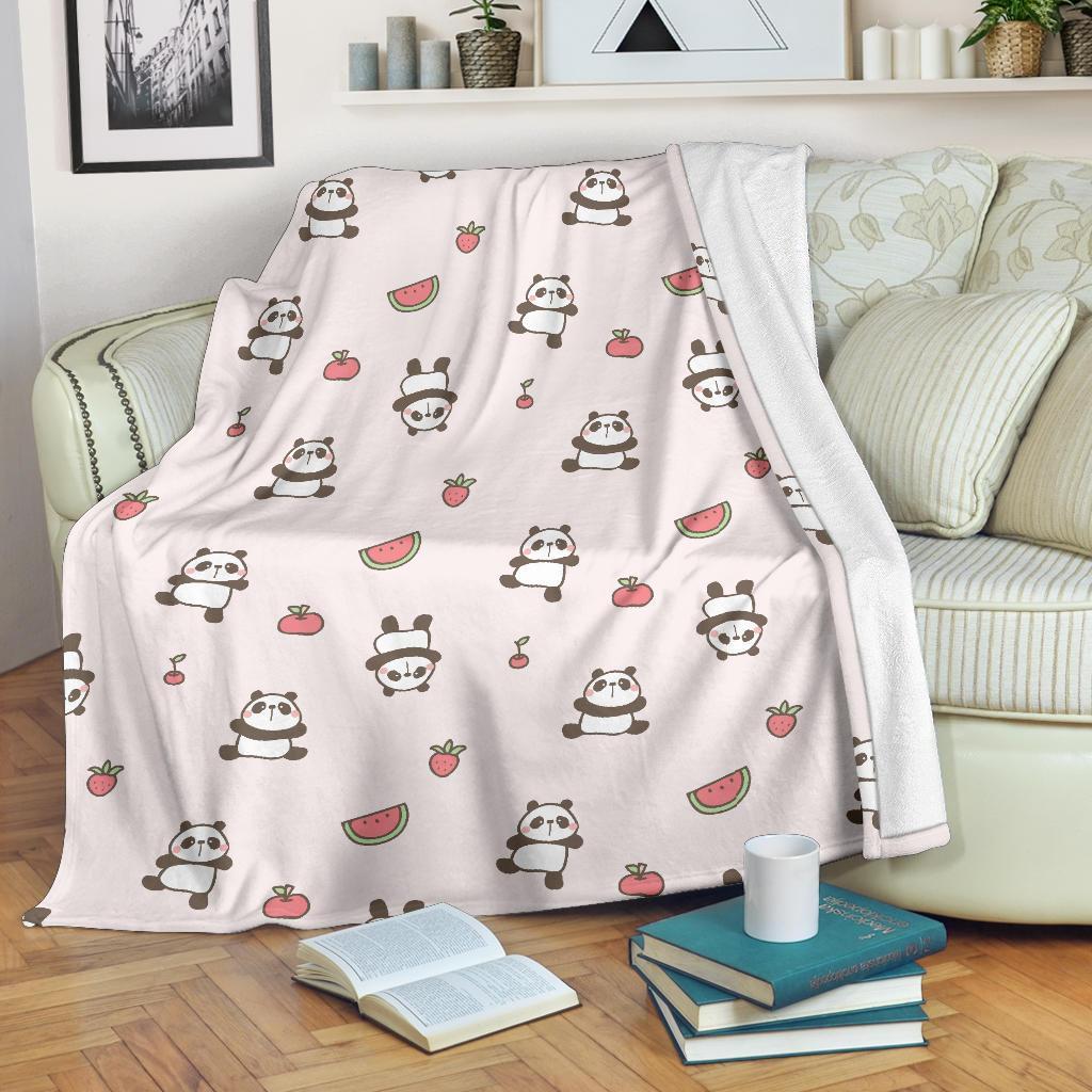 Panda Fruit Pattern Print Blanket-grizzshop