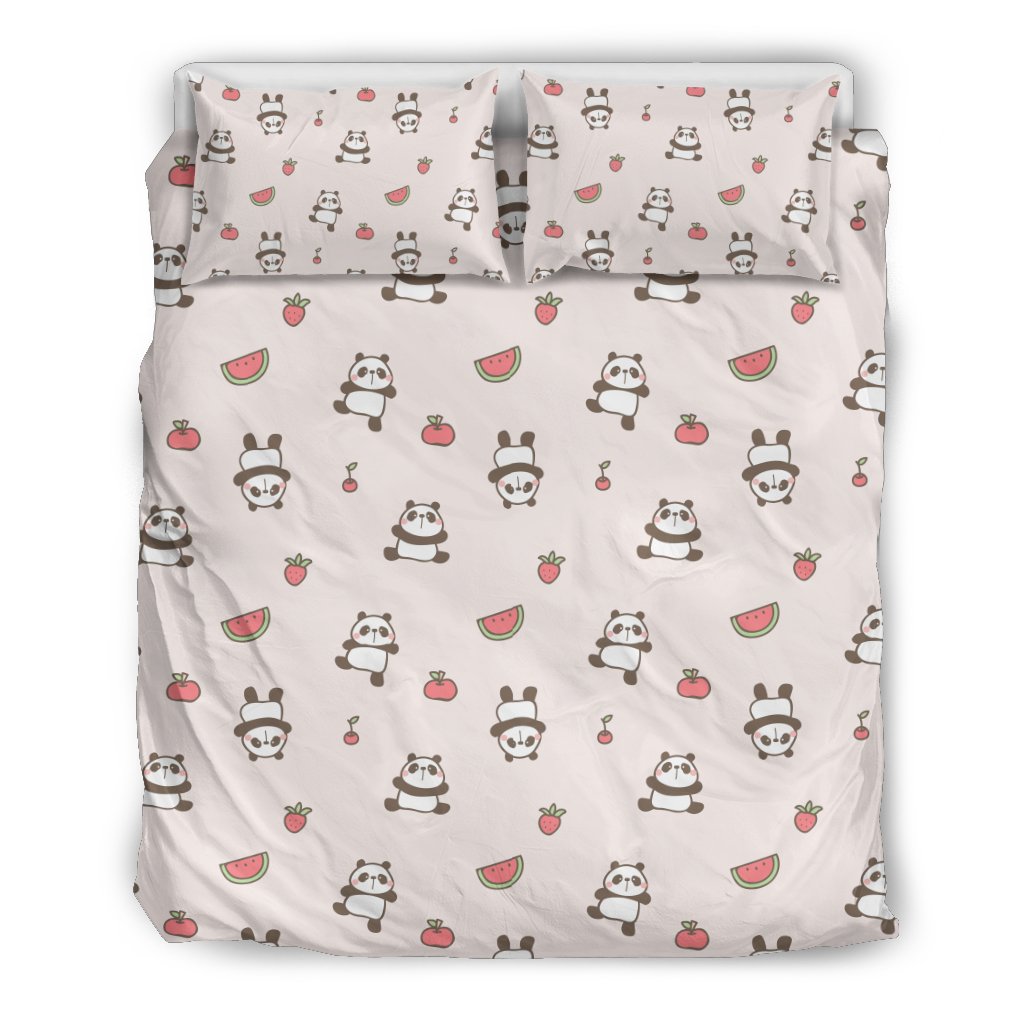 Panda Fruit Pattern Print Duvet Cover Bedding Set-grizzshop