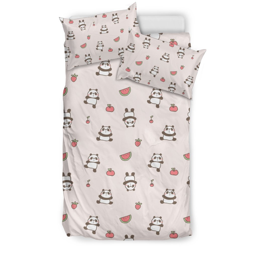 Panda Fruit Pattern Print Duvet Cover Bedding Set-grizzshop