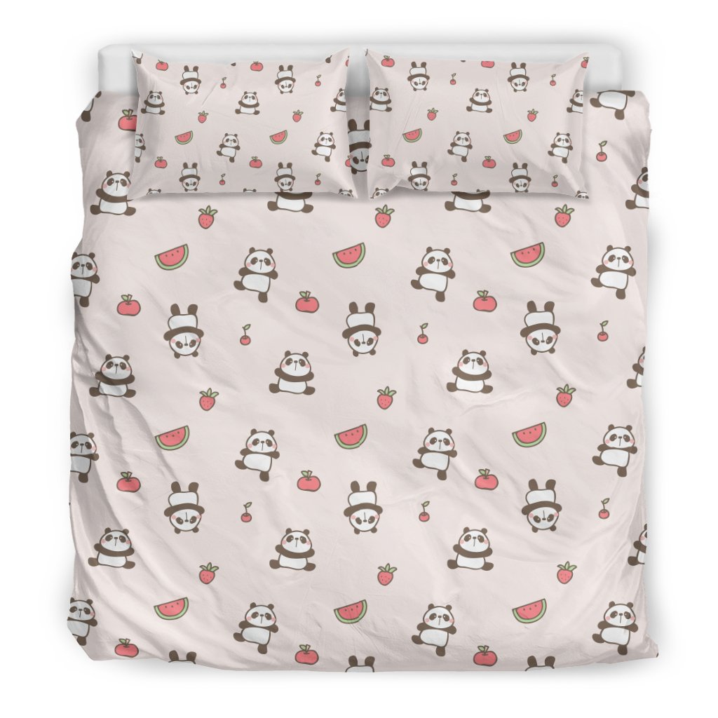 Panda Fruit Pattern Print Duvet Cover Bedding Set-grizzshop