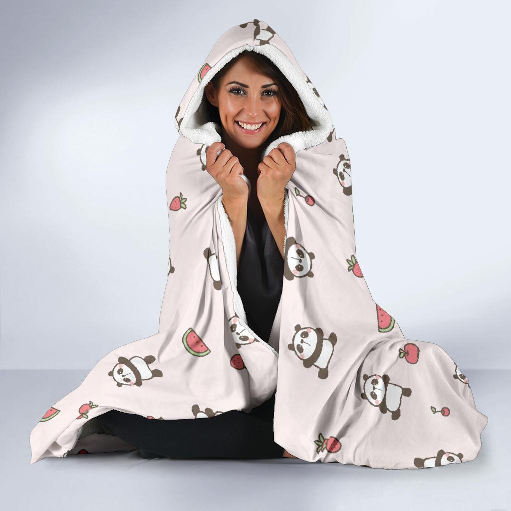 Panda Fruit Pattern Print Hooded Blanket-grizzshop