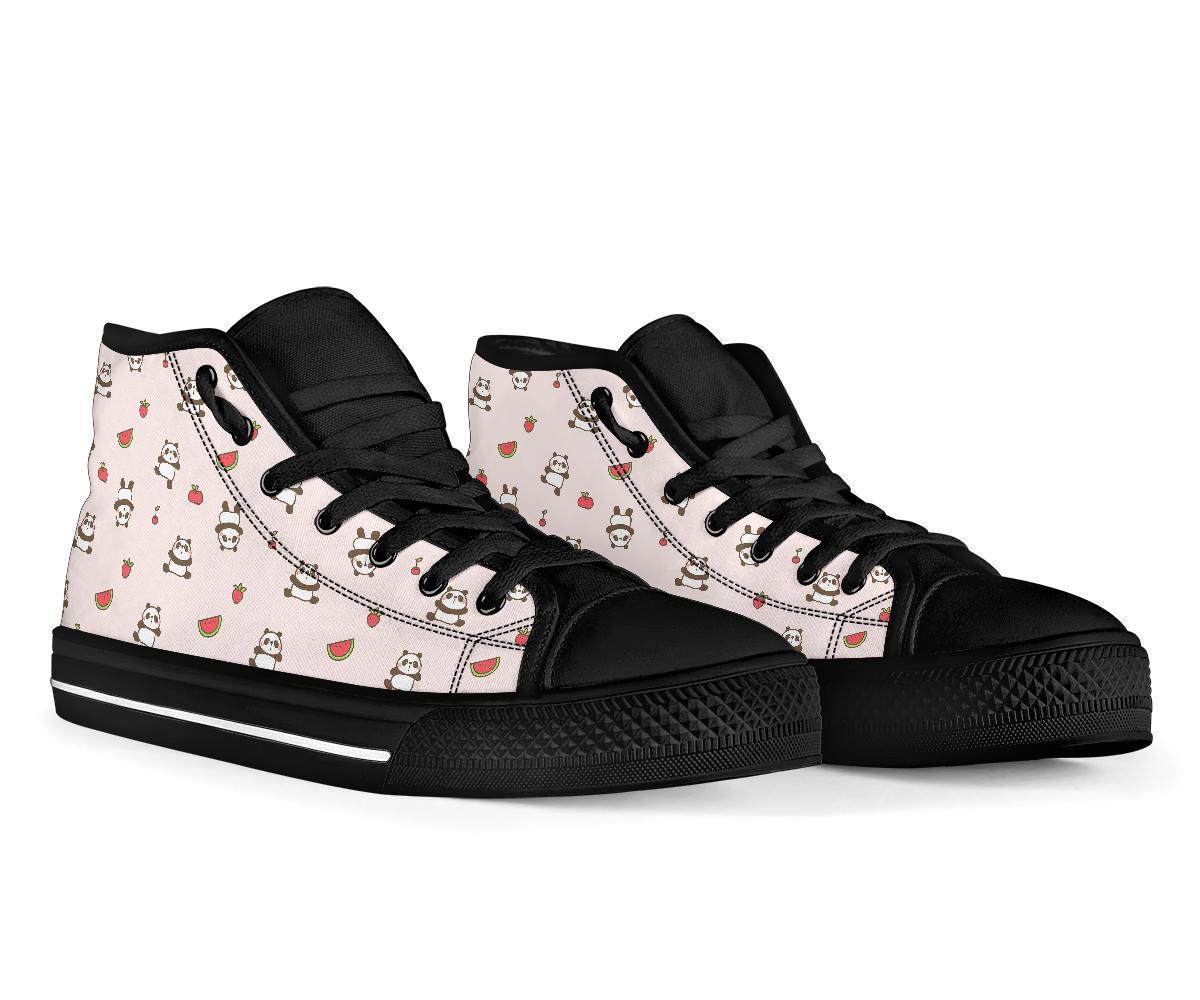 Panda Fruit Pattern Print Men Women's High Top Shoes-grizzshop