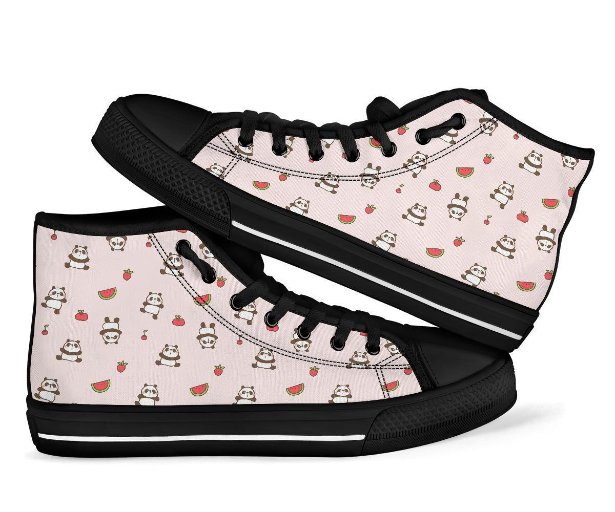Panda Fruit Pattern Print Men Women's High Top Shoes-grizzshop