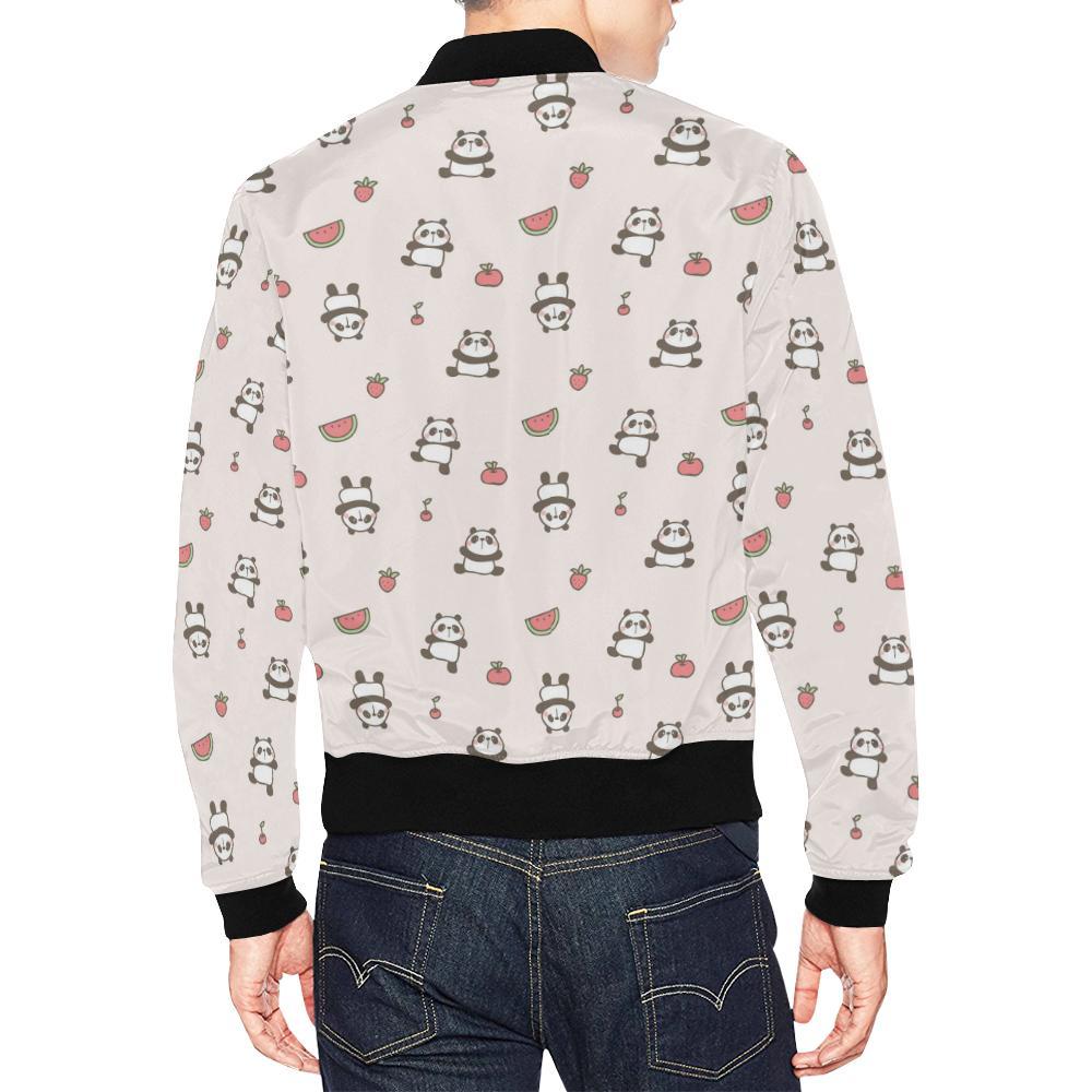 Panda Fruit Pattern Print Men's Bomber Jacket-grizzshop