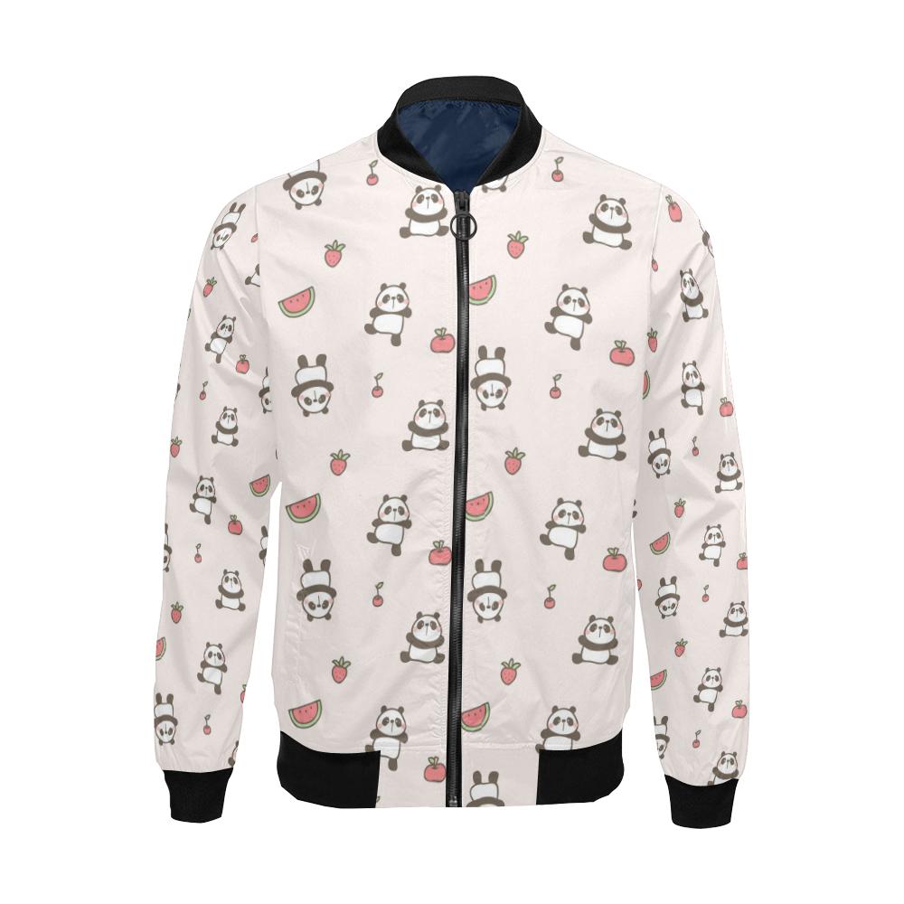 Panda Fruit Pattern Print Men's Bomber Jacket-grizzshop