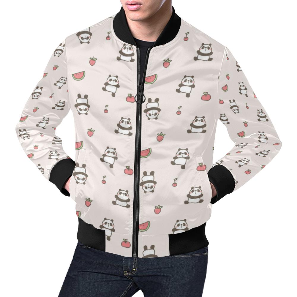 Panda Fruit Pattern Print Men's Bomber Jacket-grizzshop