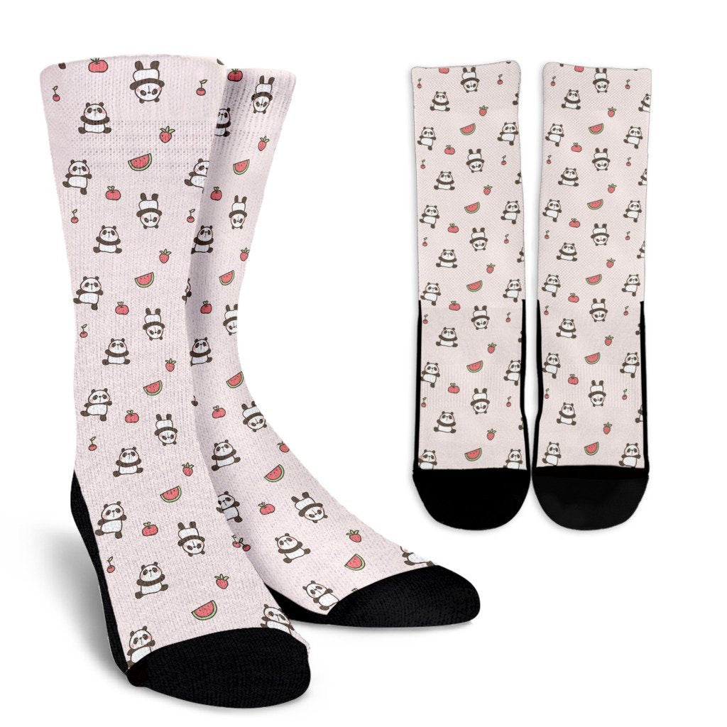 Panda Fruit Pattern Print Unisex Crew Socks-grizzshop