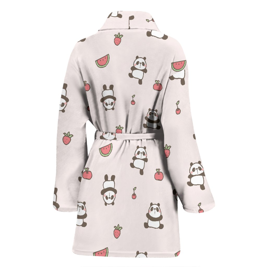 Panda Fruit Pattern Print Women Long Robe-grizzshop