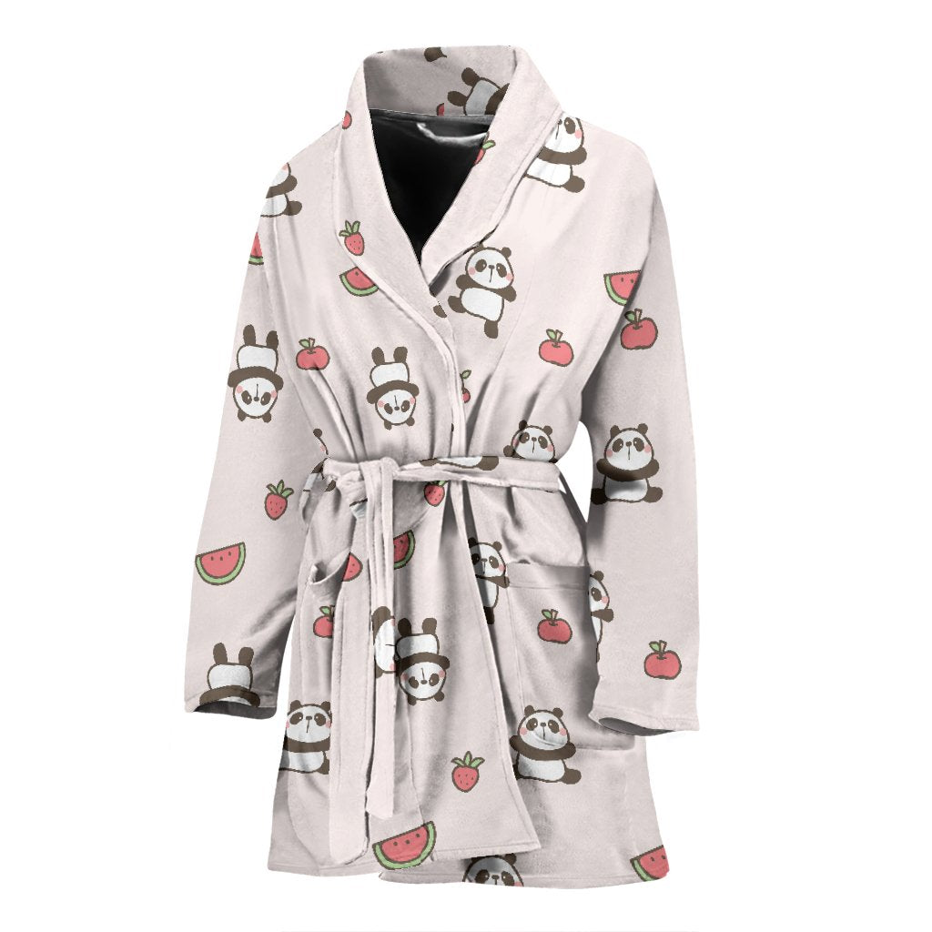 Panda Fruit Pattern Print Women Long Robe-grizzshop