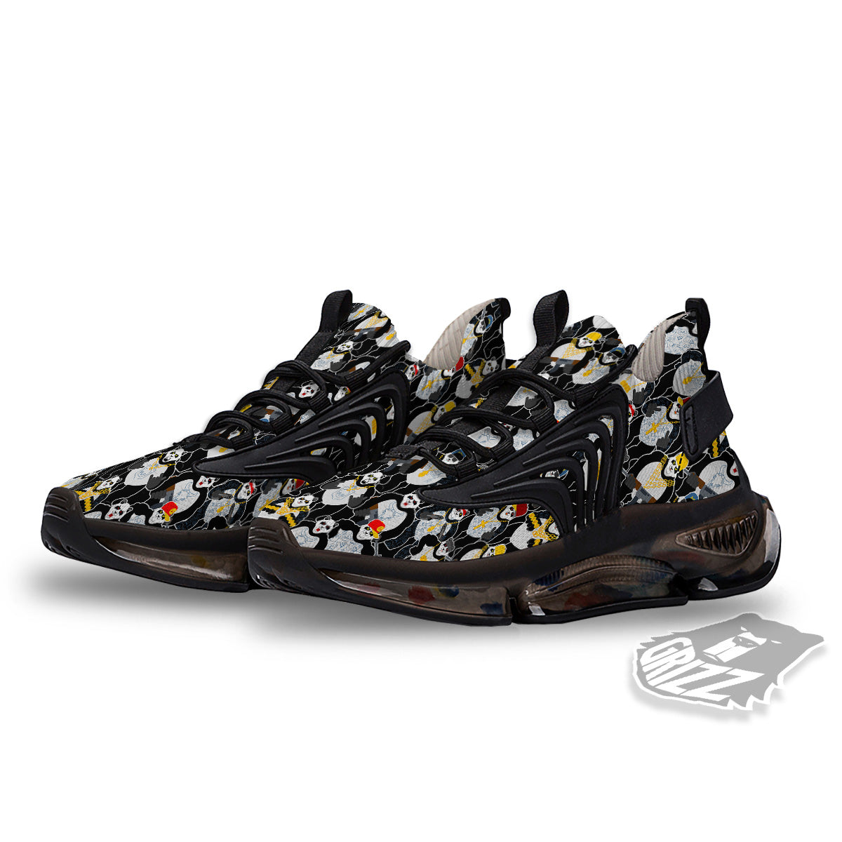 Panda Gangster Gang Print Pattern Black Gym Shoes-grizzshop