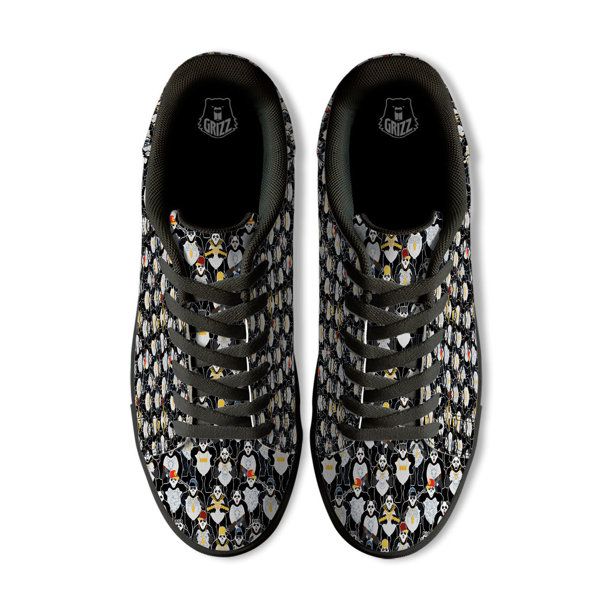 Panda Gangster Gang Print Pattern Black Low Top Sneakers-grizzshop