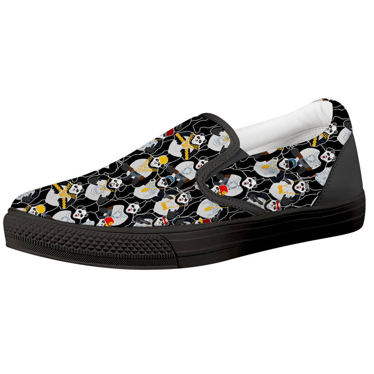 Panda Gangster Gang Print Pattern Black Slip On Shoes-grizzshop