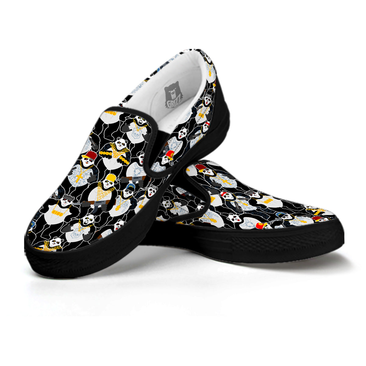 Panda Gangster Gang Print Pattern Black Slip On Shoes-grizzshop