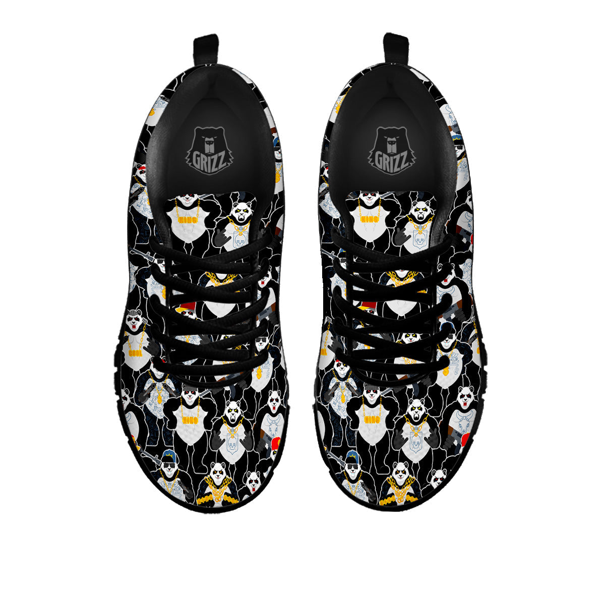 Panda Gangster Gang Print Pattern Black Sneaker-grizzshop