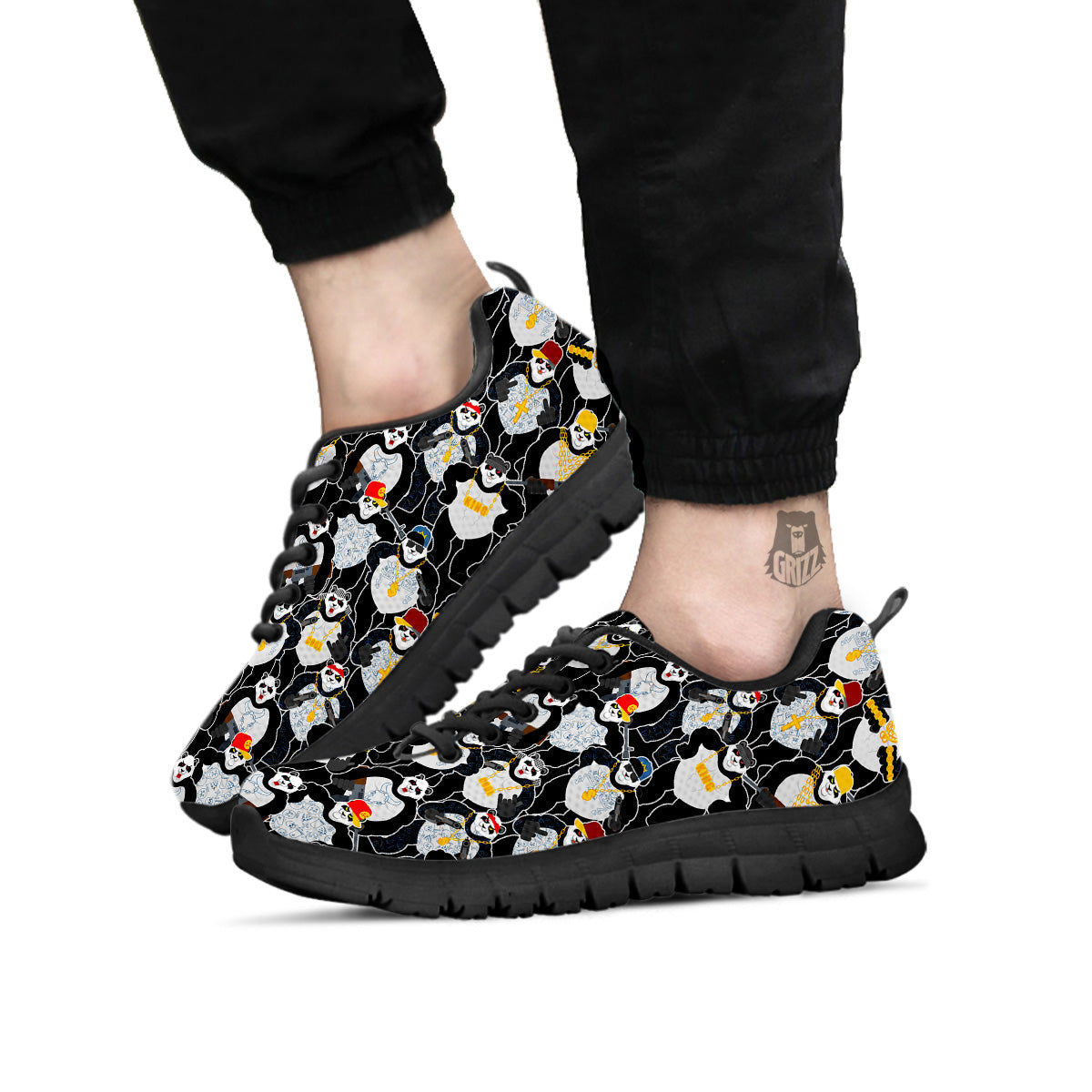 Panda Gangster Gang Print Pattern Black Sneaker-grizzshop