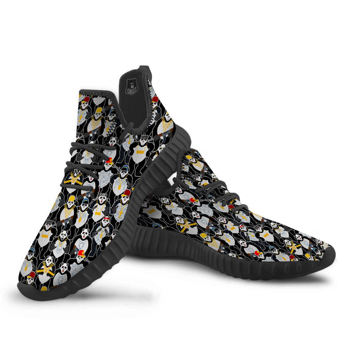 Panda Gangster Gang Print Pattern Black Walking Shoes-grizzshop