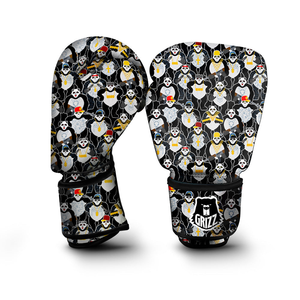 Panda Gangster Gang Print Pattern Boxing Gloves-grizzshop