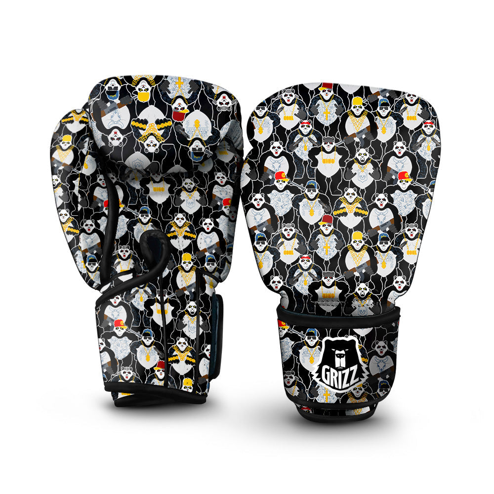 Panda Gangster Gang Print Pattern Boxing Gloves-grizzshop