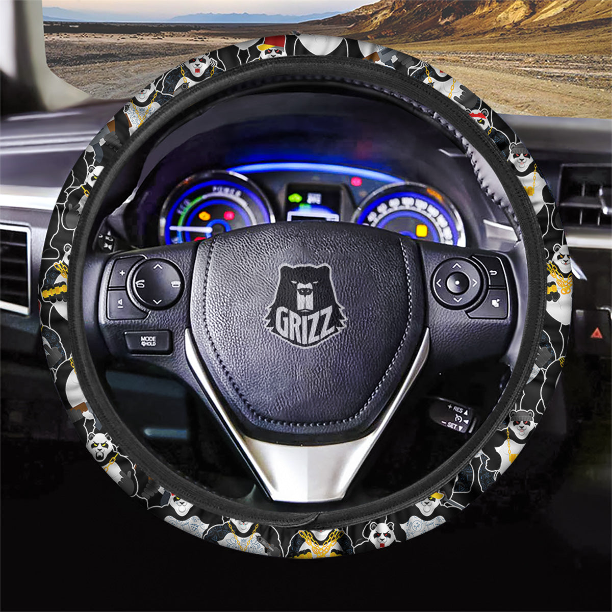 Panda Gangster Gang Print Pattern Car Steering Wheel Cover-grizzshop