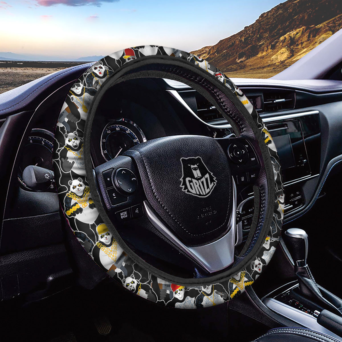 Panda Gangster Gang Print Pattern Car Steering Wheel Cover-grizzshop