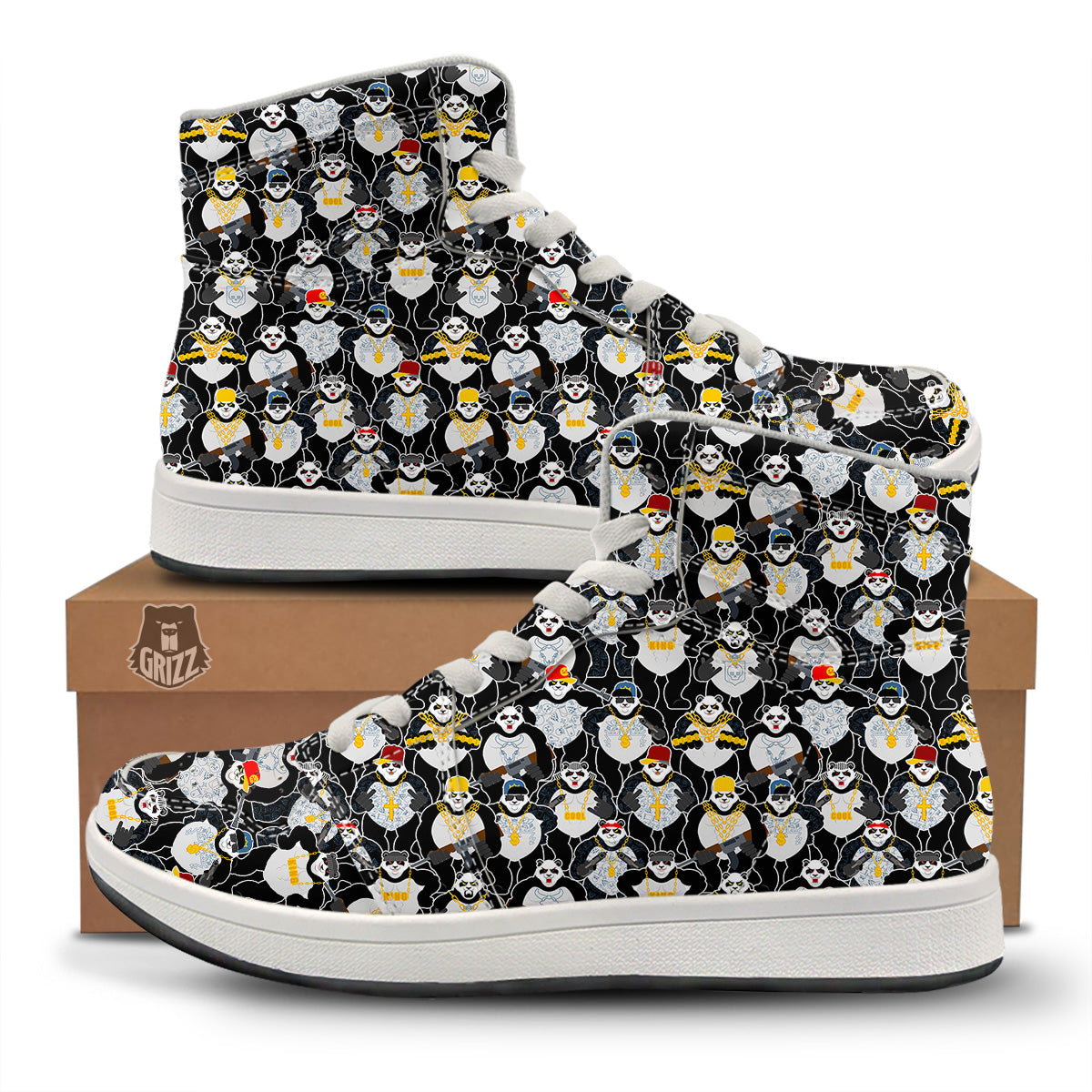 Panda Gangster Gang Print Pattern High Top Sneakers-grizzshop