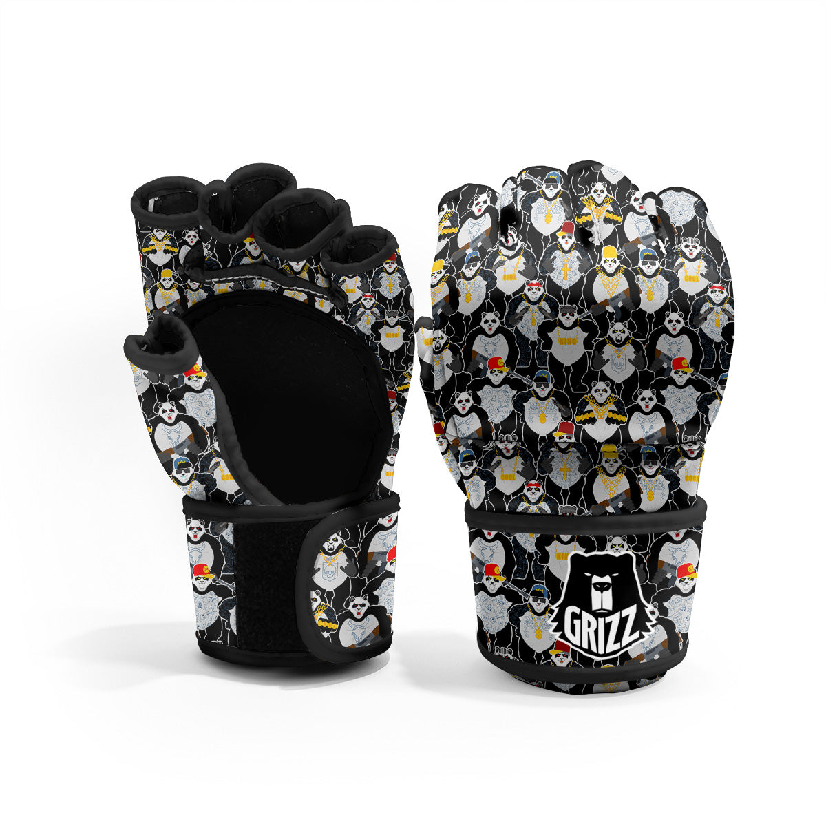 Panda Gangster Gang Print Pattern MMA Gloves-grizzshop