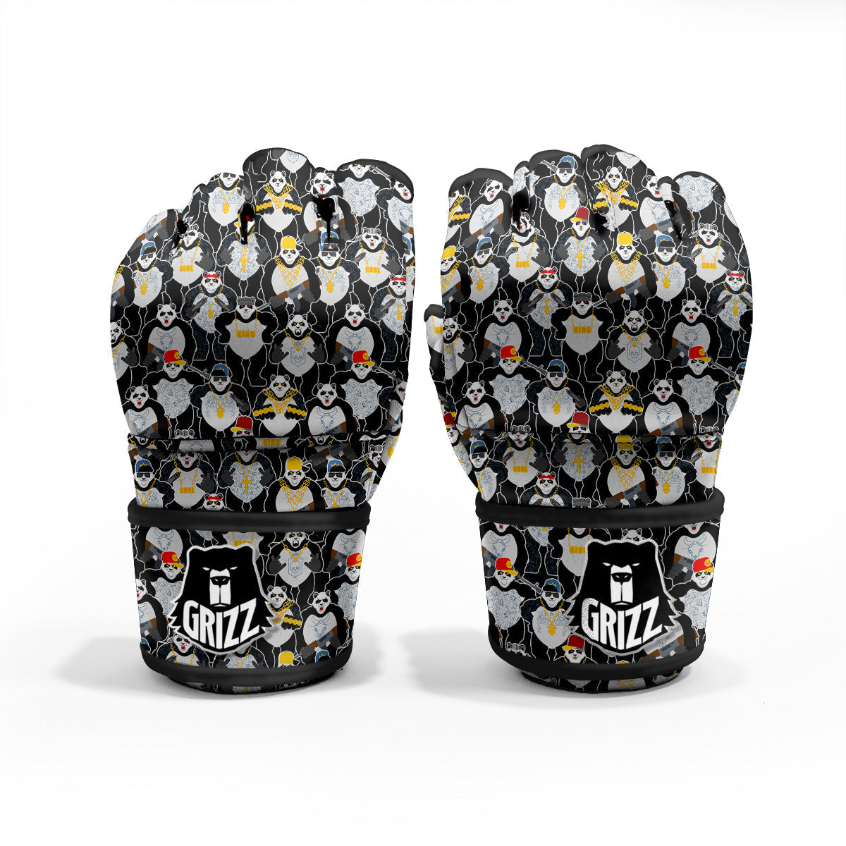 Panda Gangster Gang Print Pattern MMA Gloves-grizzshop