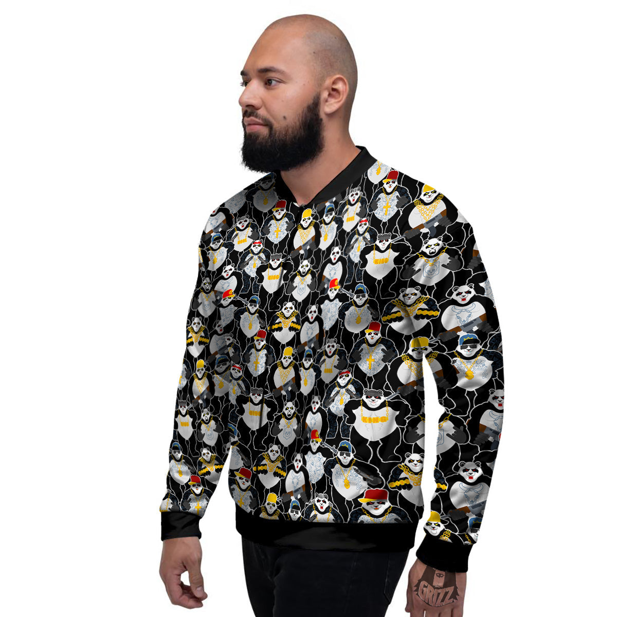Panda Gangster Gang Print Pattern Men's Bomber Jacket-grizzshop