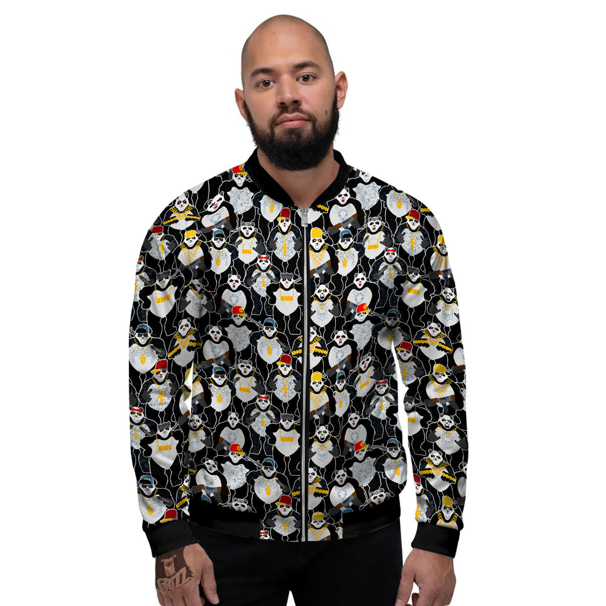 Panda Gangster Gang Print Pattern Men's Bomber Jacket-grizzshop